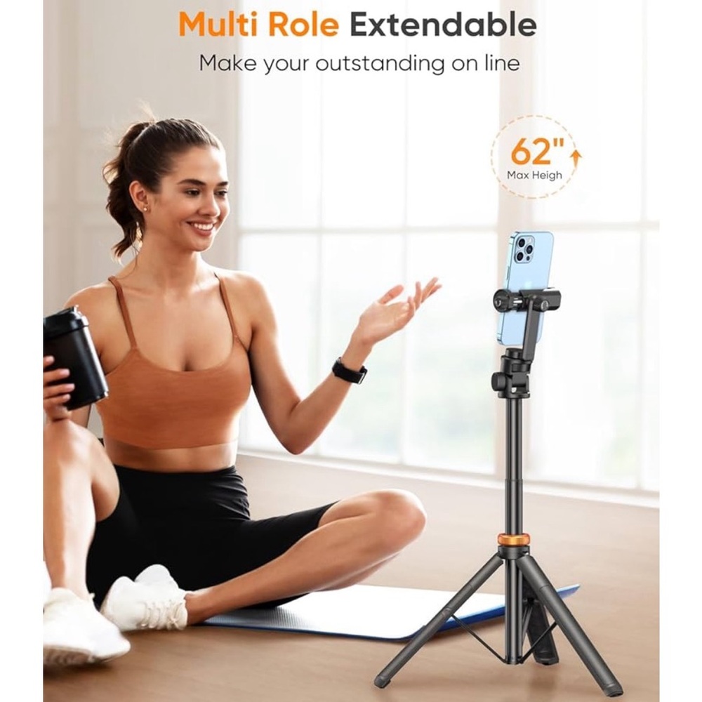 Adjustable Phone Tripod Black Selfie Stick 62” for Posh Shows etc New - Picture 2 of 4